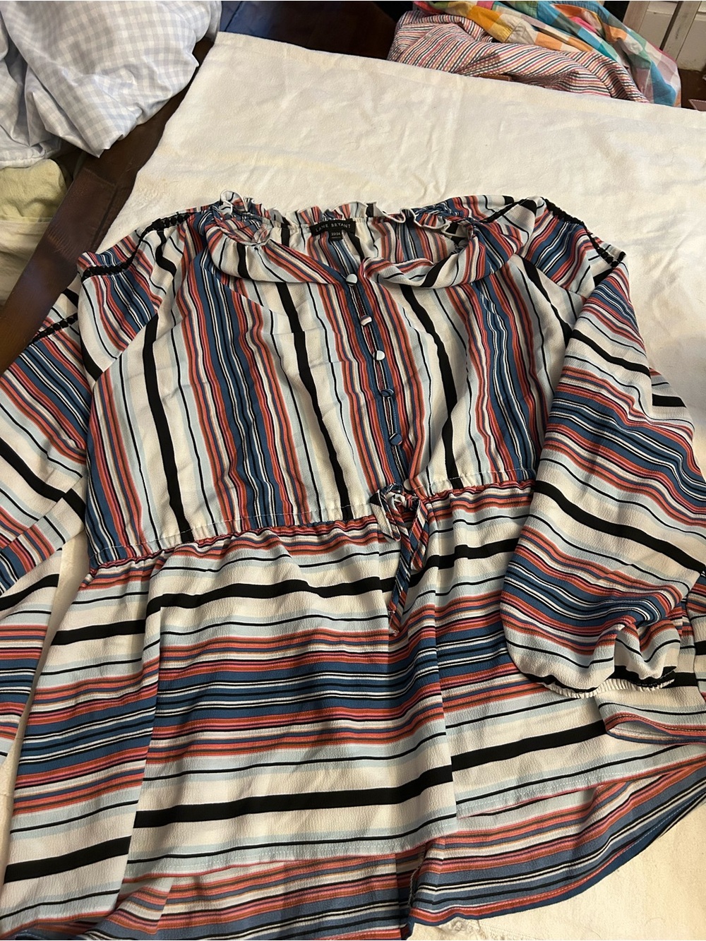 Lane Bryant Multicolor Striped Button-Front Peasant Top